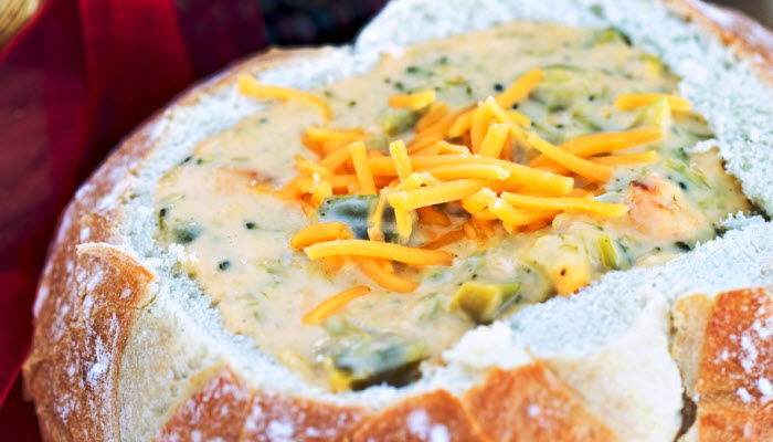 Broccoli Cheddar Soup in a Bread Bowl