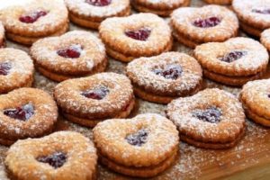 Linzer cookies with raspberry jam.