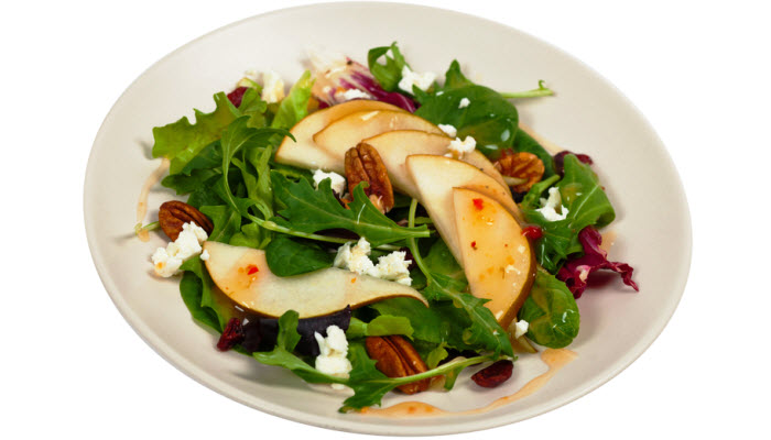 Mesclun Greens with Pears, Dried Cherries and Candied Walnuts