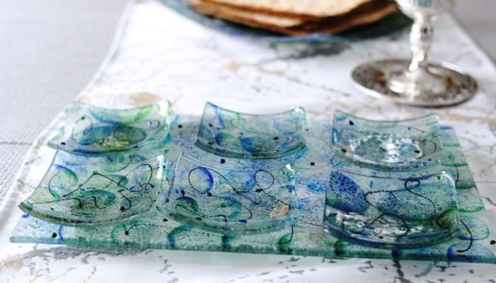 Artisanal Blue Glass Seder Plate