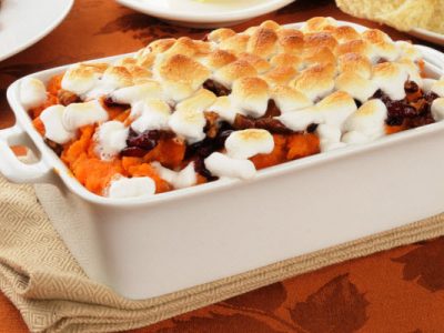 sweet potatoes casserole with pineapple and marshmallows