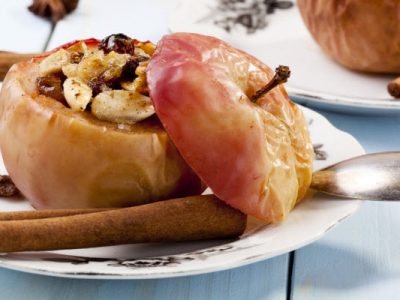 baked apples with pomegranate seeds and walnuts