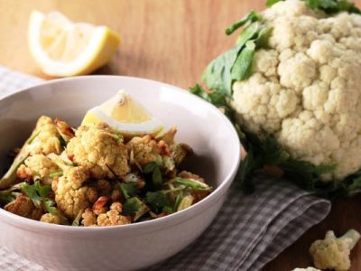 roasted cauliflower with lemon and garlic
