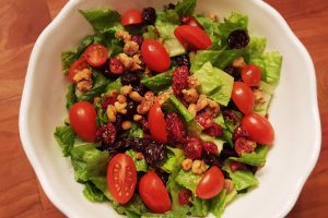 fall salad with dried cranberries and candied walnuts