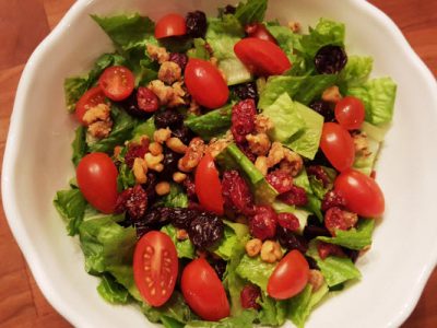 fall salad with dried cranberries and candied walnuts